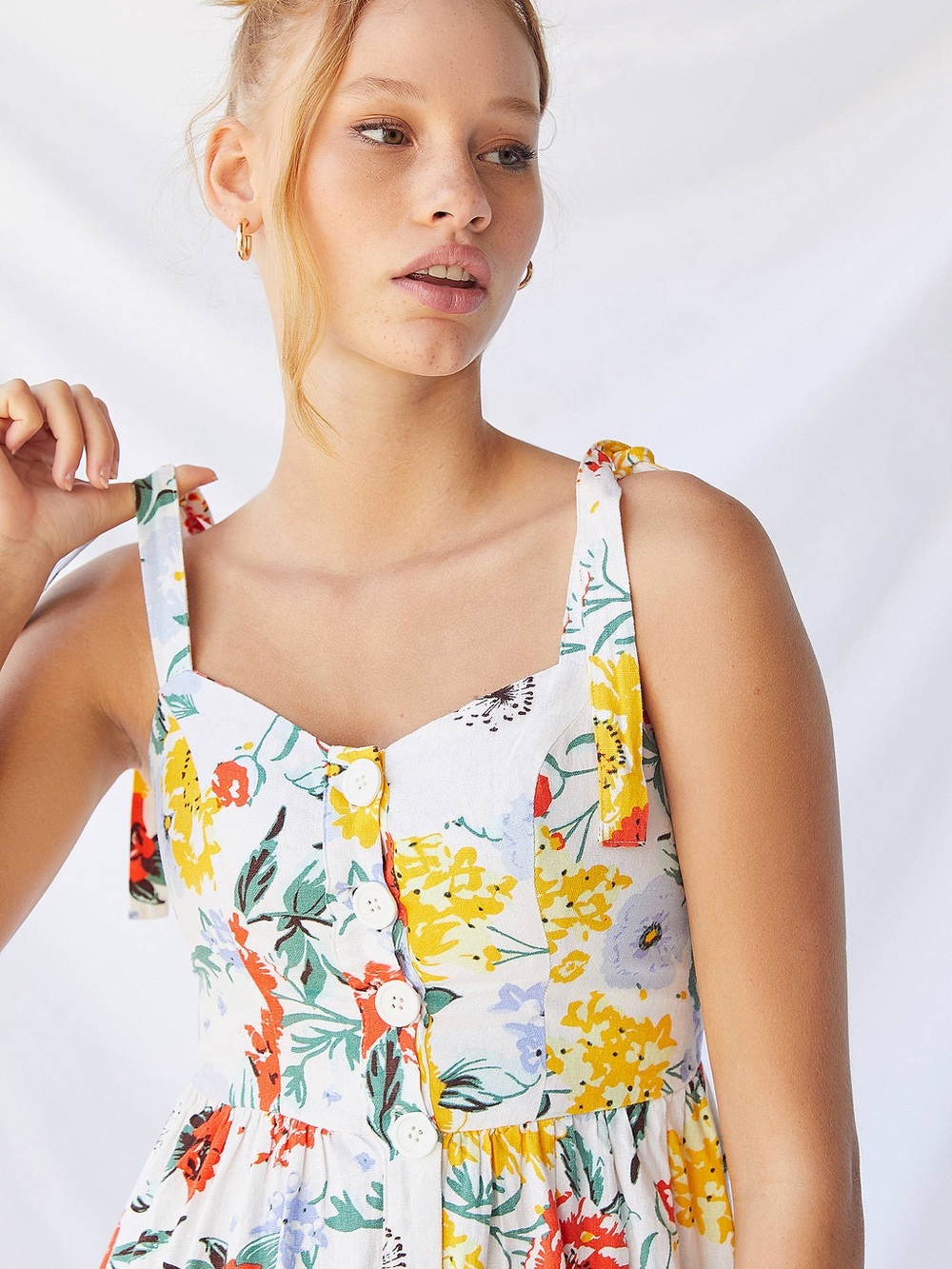 Urban Outfitters Positano Linen Blend Floral Midi Dress - Size XS - Picture 4 of 12